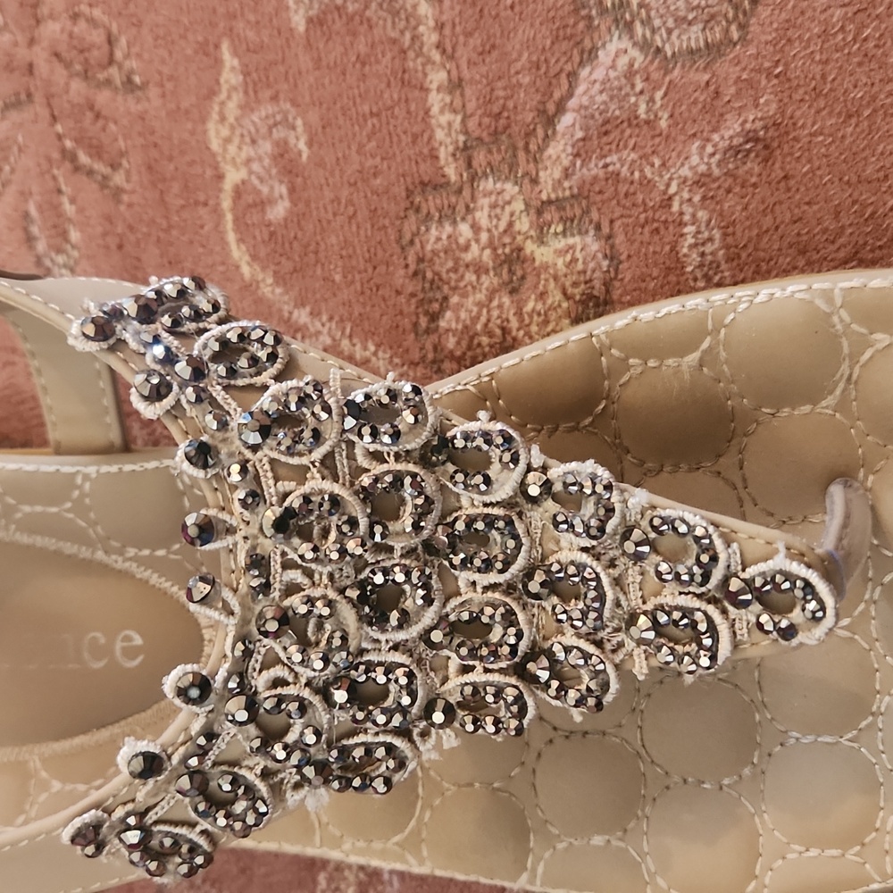Beige Rhinestone Embellished Sandals - Picture 4 of 4
